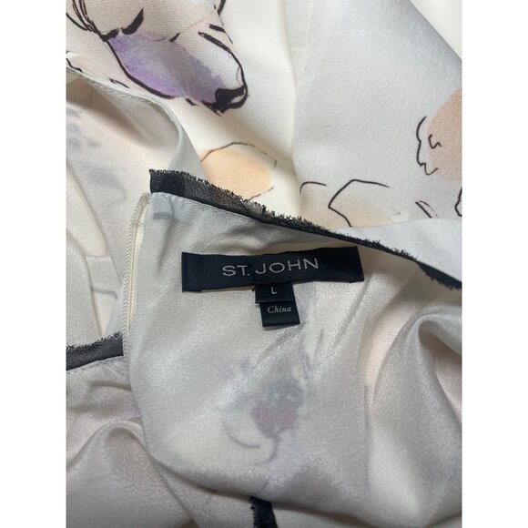 ST. John Silk Floral Blouse Ladies Size Large Career Casual - Picture 5 of 9